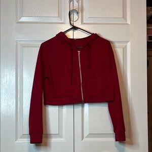 Red Cropped Hoodie with Zipper